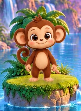 Mojo the monkey standing on a grassy island